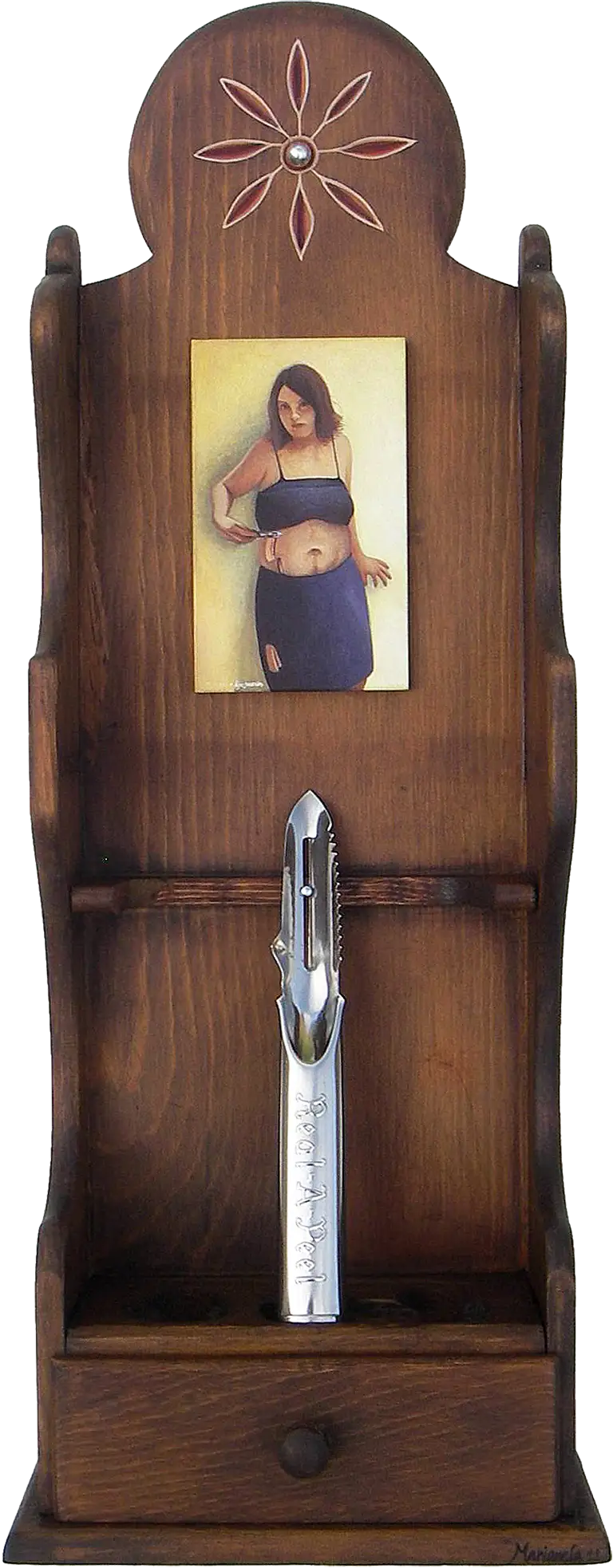Mejor que la liposucción. - Better than liposuction. 2011. Egg tempera an mixed media assemblage. 17 x 5.5 x 3 in.